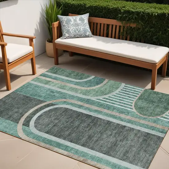 Black and Green Abstract Washable Indoor Outdoor Area Rug Photo 1