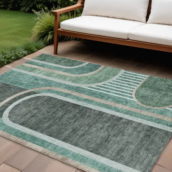 Black and Green Abstract Washable Indoor Outdoor Area Rug Photo 1