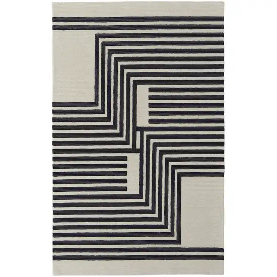 Black and Ivory Abstract Geometric Hand Tufted Area Rug Photo 2