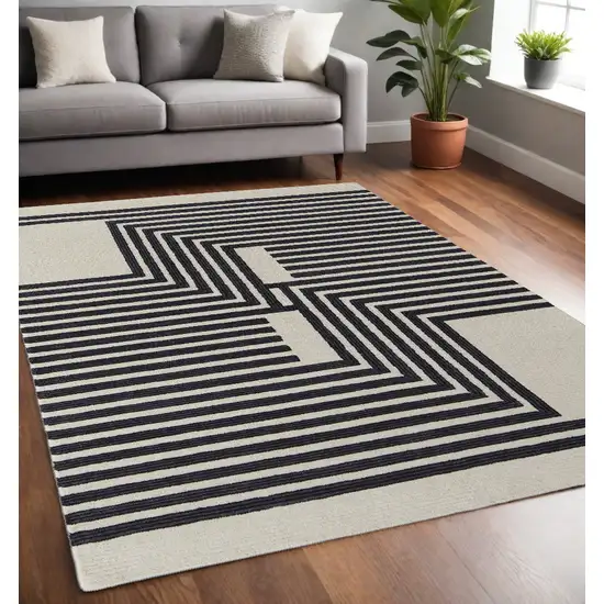 Black and Ivory Abstract Geometric Hand Tufted Area Rug Photo 1