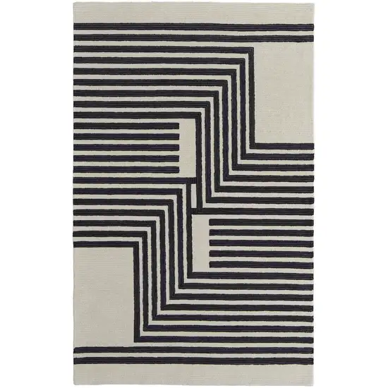 Black and Ivory Abstract Geometric Hand Tufted Area Rug Photo 4