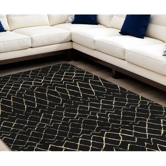 Black and Ivory Abstract Power Loom Distressed Area Rug Photo 1