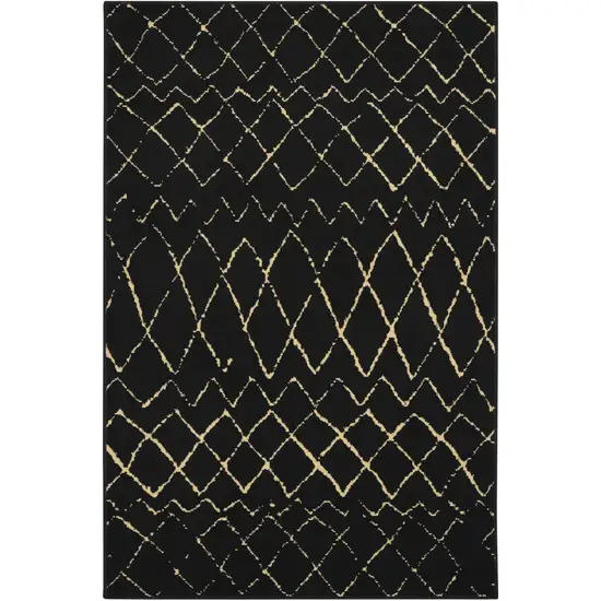 Black and Ivory Abstract Power Loom Distressed Area Rug Photo 2