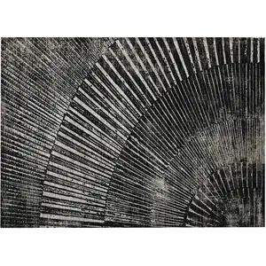 Photo of Black and Ivory Abstract Washable Non Skid Indoor Outdoor Area Rug