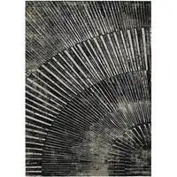 Photo of Black and Ivory Abstract Washable Non Skid Indoor Outdoor Area Rug