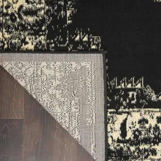 Black and Ivory Damask Power Loom Runner Rug Photo 6