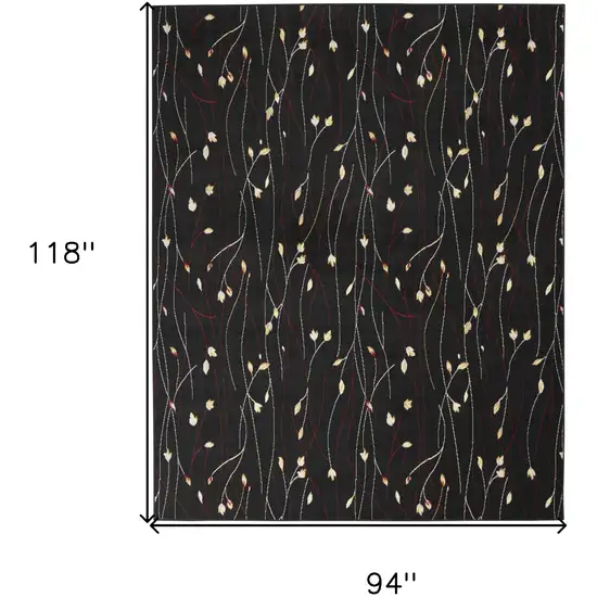 Black and Ivory Floral Power Loom Non Skid Area Rug Photo 3