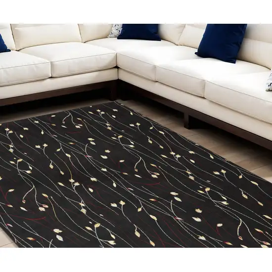 Black and Ivory Floral Power Loom Non Skid Area Rug Photo 1