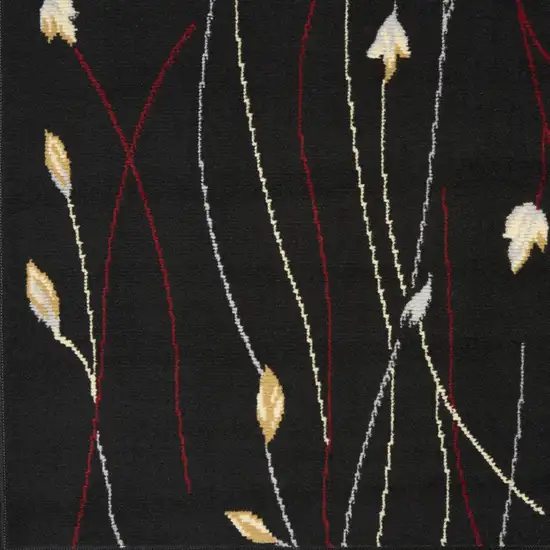 Black and Ivory Floral Power Loom Non Skid Area Rug Photo 5