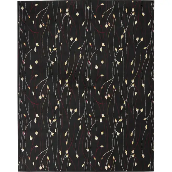 Black and Ivory Floral Power Loom Non Skid Area Rug Photo 2