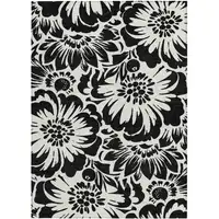 Photo of Black and Ivory Floral Washable Non Skid Indoor Outdoor Area Rug