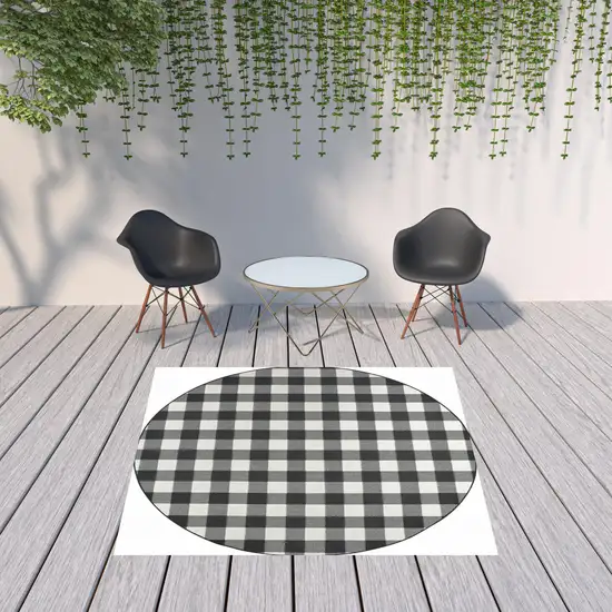 Black and Ivory Gingham Indoor Outdoor Area Rug Photo 7