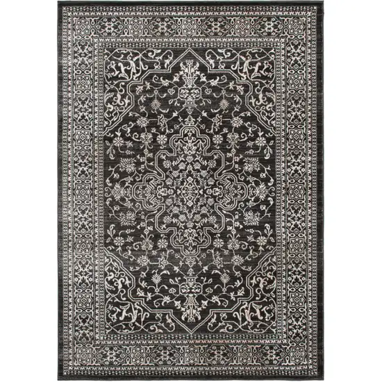 Black and Ivory Oriental Distressed Area Rug Photo 2