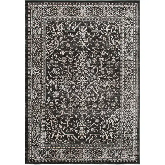 Black and Ivory Oriental Distressed Area Rug Photo 3