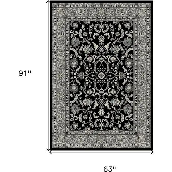 Black and Ivory Oriental Distressed Area Rug Photo 5