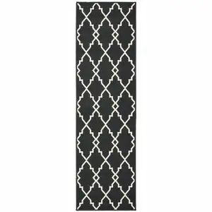 Photo of Black and Ivory Trellis Indoor Outdoor Runner Rug