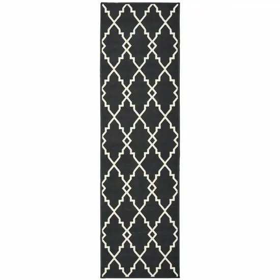 Black and Ivory Trellis Indoor Outdoor Runner Rug Photo 1