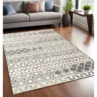 Photo of Black and Ivory Wool Abstract Geometric Hand Tufted Non Skid Area Rug