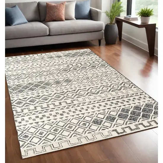 Black and Ivory Wool Abstract Geometric Hand Tufted Non Skid Area Rug Photo 1