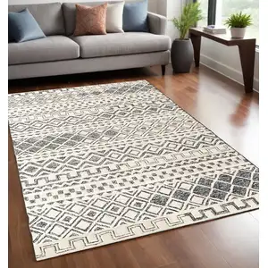 Photo of Black and Ivory Wool Abstract Geometric Hand Tufted Non Skid Area Rug