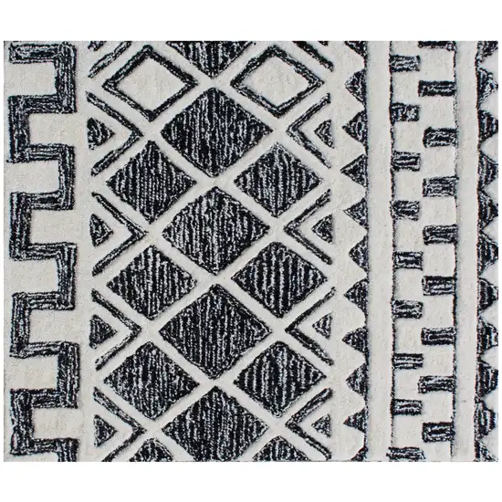 Black and Ivory Wool Abstract Geometric Hand Tufted Non Skid Area Rug Photo 4