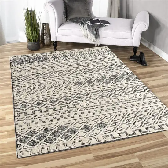 Black and Ivory Wool Abstract Geometric Hand Tufted Non Skid Area Rug Photo 8