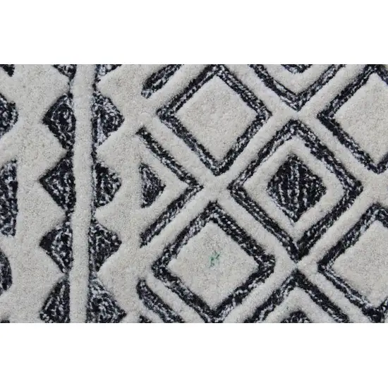 Black and Ivory Wool Abstract Geometric Hand Tufted Non Skid Area Rug Photo 9