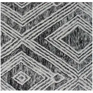 Photo of Black and Ivory Wool Abstract Geometric Hand Tufted Non Skid Area Rug