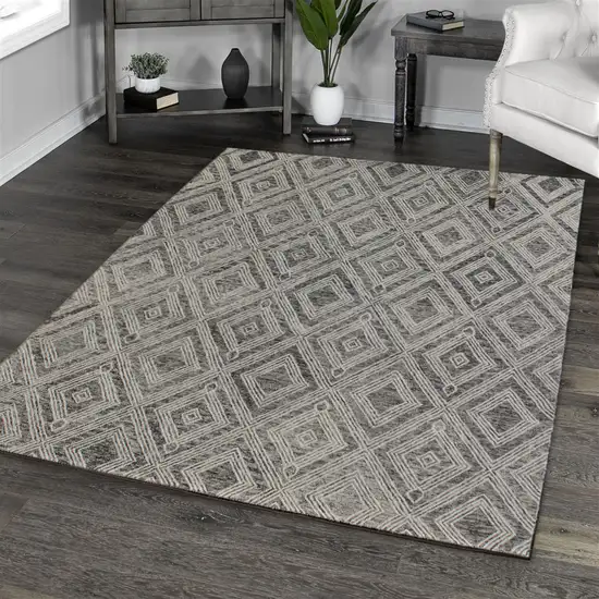 Black and Ivory Wool Abstract Geometric Hand Tufted Non Skid Area Rug Photo 9