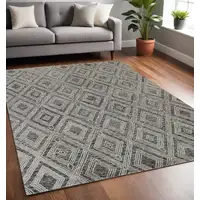 Photo of Black and Ivory Wool Abstract Geometric Hand Tufted Non Skid Area Rug