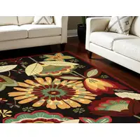 Photo of Black and Orange Floral Hand Carved Handmade Area Rug