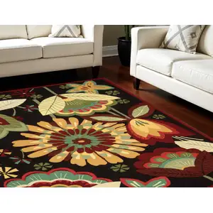 Photo of Black and Orange Floral Hand Carved Handmade Area Rug