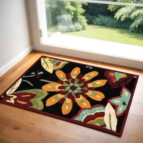 Black and Orange Floral Hand Carved Handmade Area Rug Photo 1