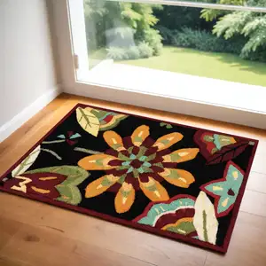 Photo of Black and Orange Floral Hand Carved Handmade Area Rug