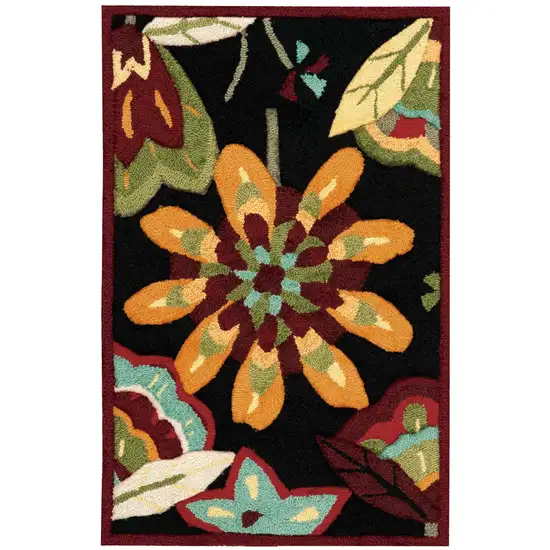 Black and Orange Floral Hand Carved Handmade Area Rug Photo 2