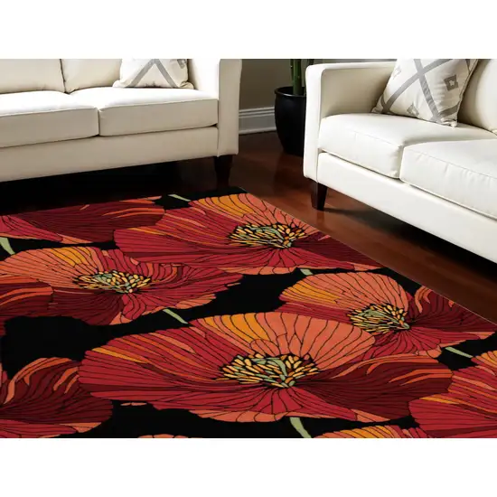 Black and Orange Floral Hand Hooked Area Rug Photo 1