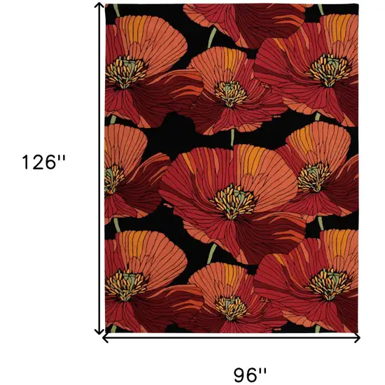 Black and Orange Floral Hand Hooked Area Rug Photo 3