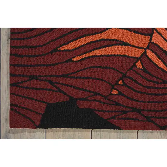 Black and Orange Floral Hand Hooked Area Rug Photo 8