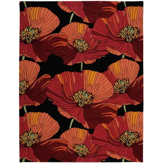 Black and Orange Floral Hand Hooked Area Rug Photo 2