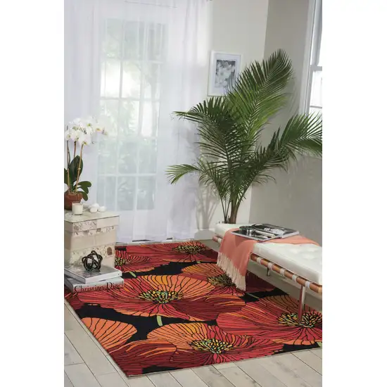 Black and Orange Floral Hand Hooked Area Rug Photo 7