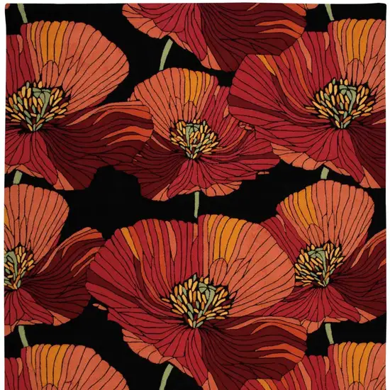 Black and Orange Floral Hand Hooked Area Rug Photo 6