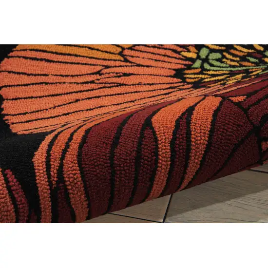 Black and Orange Floral Hand Hooked Area Rug Photo 4