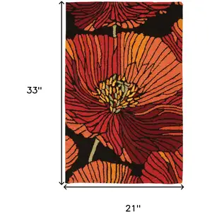 Photo of Black and Orange Floral Hand Hooked Area Rug