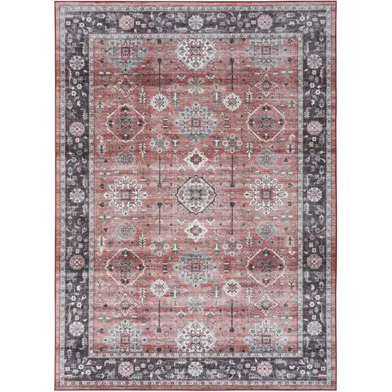 Black and Red Floral Distressed Non Skid Area Rug Photo 2