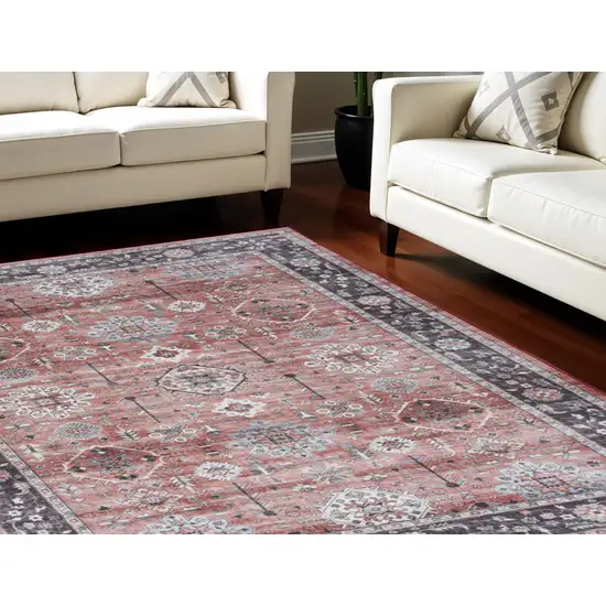 Black and Red Floral Distressed Non Skid Area Rug Photo 1