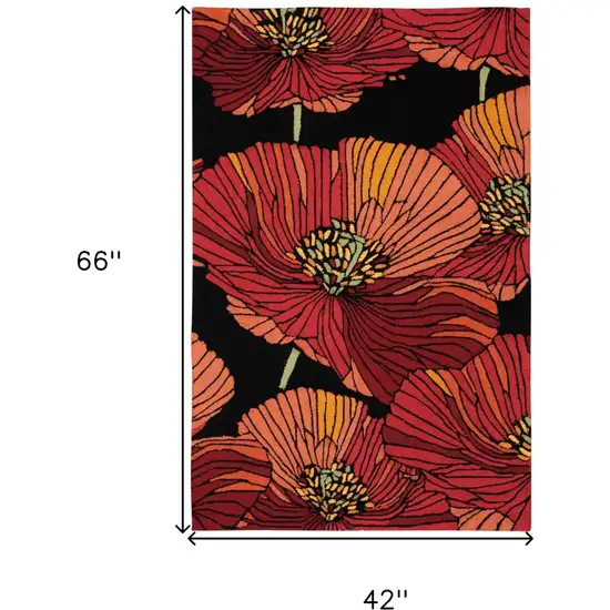 Black and Red Floral Hand Hooked Area Rug Photo 3