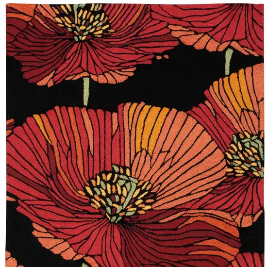 Black and Red Floral Hand Hooked Area Rug Photo 6