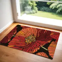 Photo of Black and Red Floral Hand Hooked Area Rug