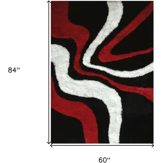 Black and Red Shag Hand Tufted Area Rug Photo 3