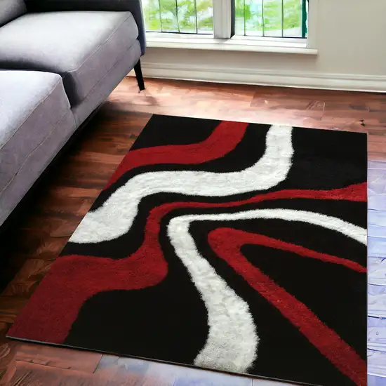 Black and Red Shag Hand Tufted Area Rug Photo 1